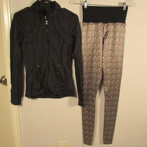 Activewear Black Jacket & Leggings with a Gold Pattern